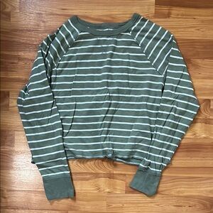 Green & white striped long sleeved shirt